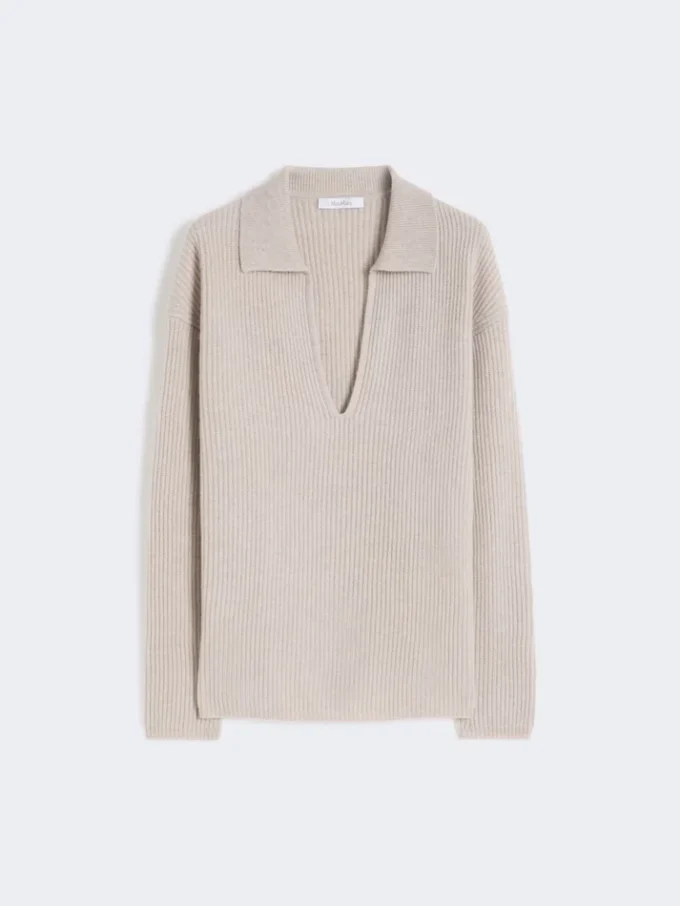 Jersey de cachemira acanalado, beige Jersey de cachemira acanalado, beige