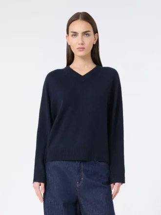 Jersey de cachemira con cuello en V, azul marino