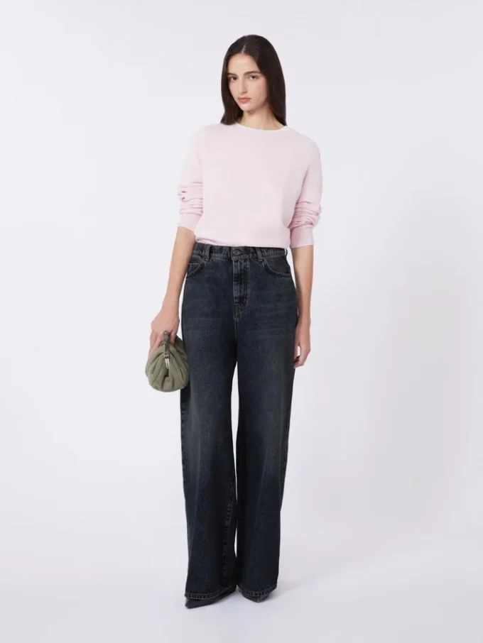 Jersey de cachemira con cuello redondo, rosa