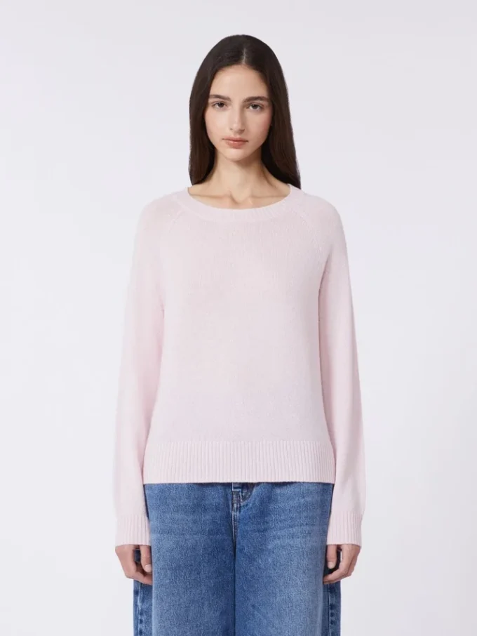Jersey de cachemira con cuello redondo, rosa