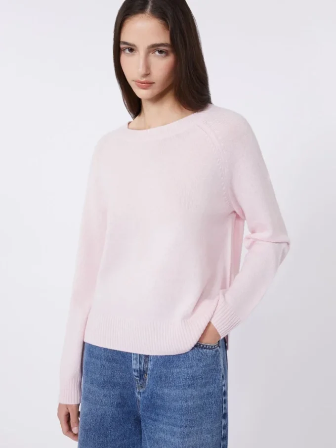Jersey de cachemira con cuello redondo, rosa