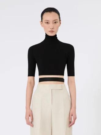 Jersey de cuello alto corto de viscosa elástica, negro