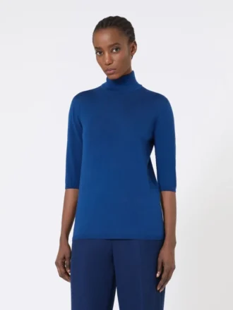 Jersey de cuello alto de lana de punto jersey, azul china