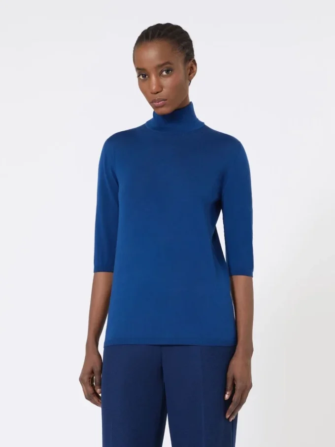 Jersey de cuello alto de lana de punto jersey, azul china Jersey de cuello alto de lana de punto jersey, azul china
