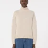 Jersey de cuello alto de lana y cachemira de corte holgado, blanco Jersey de cuello alto de lana y cachemira de corte holgado, blanco