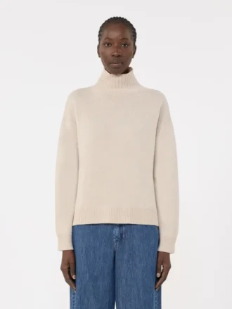 Jersey de cuello alto de lana y cachemira de corte holgado, blanco