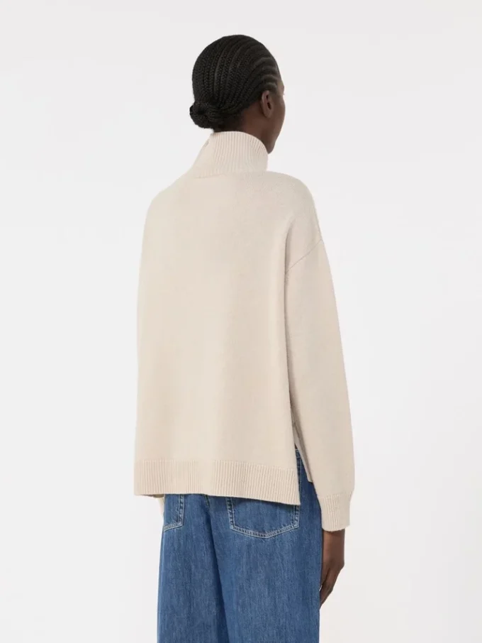 Jersey de cuello alto de lana y cachemira de corte holgado, blanco Jersey de cuello alto de lana y cachemira de corte holgado, blanco
