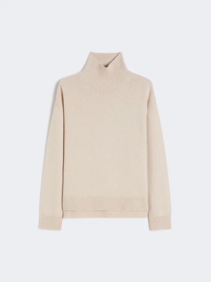 Jersey de cuello alto de lana y cachemira de corte holgado, blanco Jersey de cuello alto de lana y cachemira de corte holgado, blanco