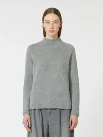 Jersey de cuello alto de lana y cachemira, gris medio