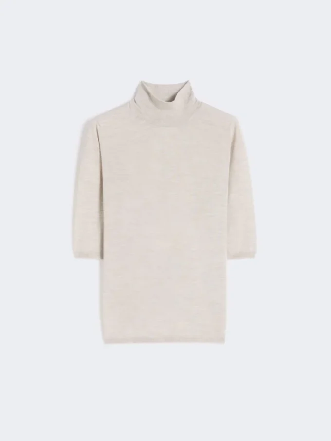 Jersey de cuello alto de punto jersey de lana, color polvo Jersey de cuello alto de punto jersey de lana, color polvo