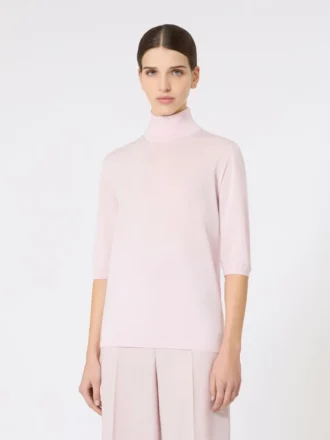 Jersey de cuello alto de punto jersey de lana, rosa