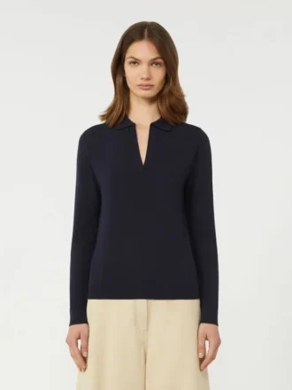 Jersey de cuello alto de viscosa, azul marino