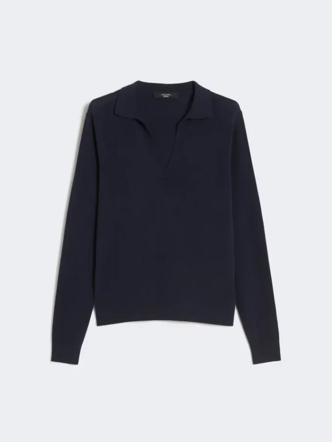 Jersey de cuello alto de viscosa, azul marino Jersey de cuello alto de viscosa, azul marino