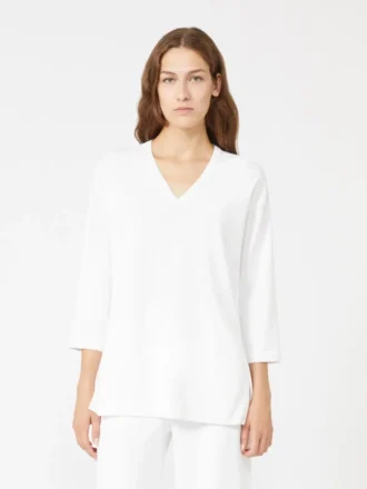 Jersey de cuello en V de hilo de crepé de viscosa, blanco óptico