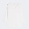 Jersey de cuello en V de hilo de crepé de viscosa, blanco óptico Jersey de cuello en V de hilo de crepé de viscosa, blanco óptico