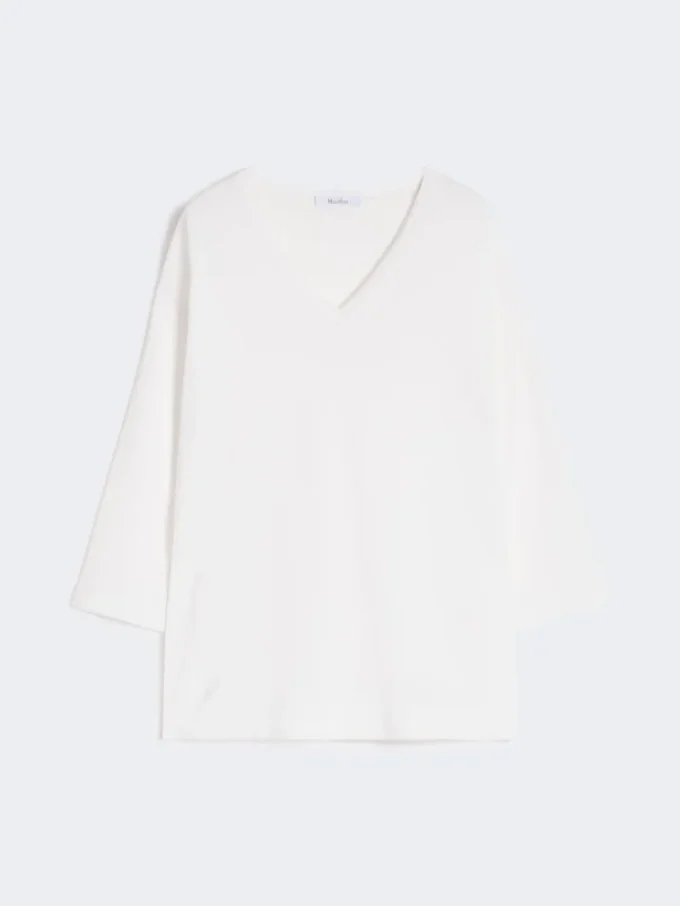 Jersey de cuello en V de hilo de crepé de viscosa, blanco óptico Jersey de cuello en V de hilo de crepé de viscosa, blanco óptico