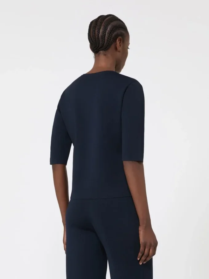 Jersey de cuello redondo de crepé de viscosa, azul ultramar