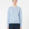 Jersey de cuello redondo de hilo de lino, azul cielo Jersey de cuello redondo de hilo de lino, azul cielo