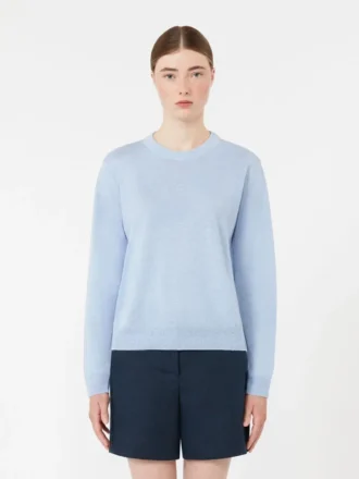 Jersey de cuello redondo de hilo de lino, azul cielo