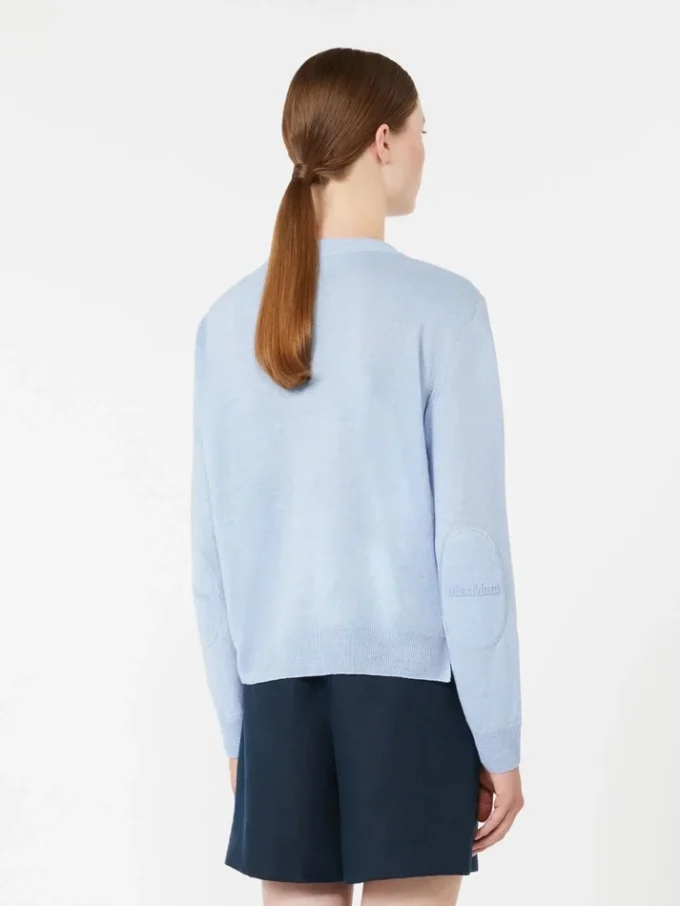 Jersey de cuello redondo de hilo de lino, azul cielo Jersey de cuello redondo de hilo de lino, azul cielo