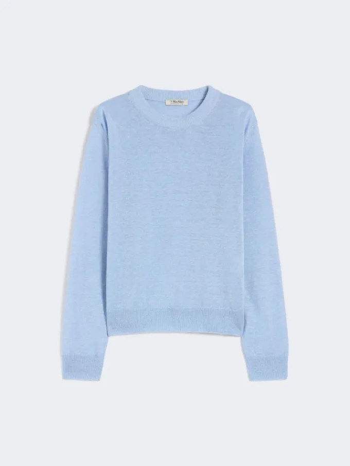 Jersey de cuello redondo de hilo de lino, azul cielo Jersey de cuello redondo de hilo de lino, azul cielo