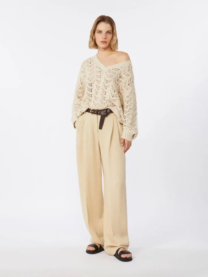 Jersey de hilo de algodón y lentejuelas, beige