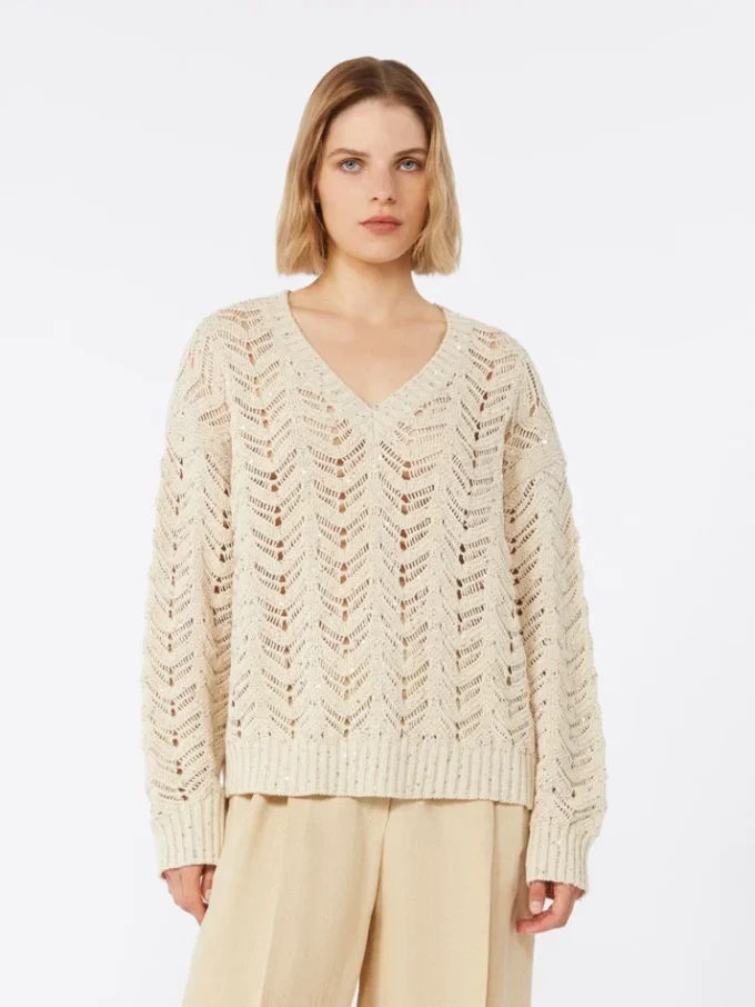 Jersey de hilo de algodón y lentejuelas, beige