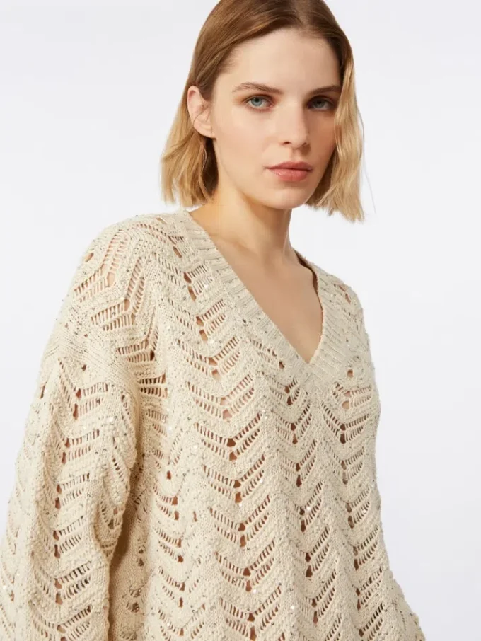 Jersey de hilo de algodón y lentejuelas, beige