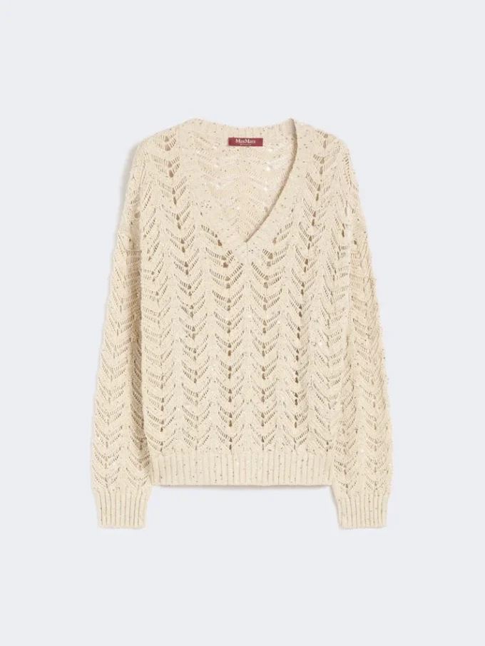 Jersey de hilo de algodón y lentejuelas, beige