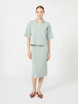 Vestido tubo de hilo de viscosa elástico, verde salvia