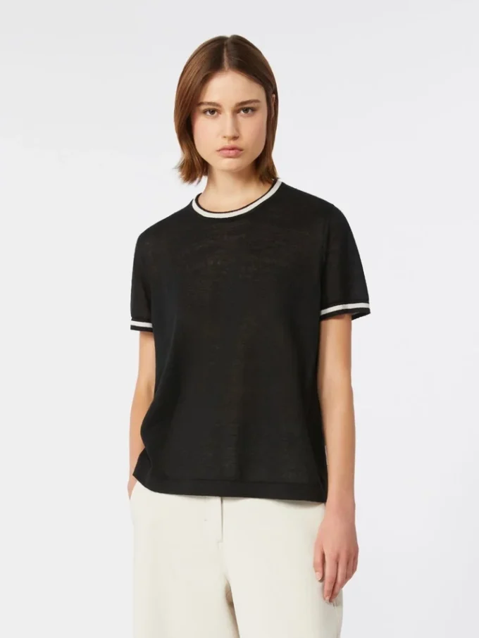 Jersey de hilo de lino puro, negro Jersey de hilo de lino puro, negro