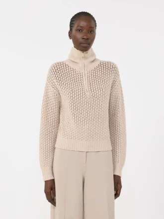Jersey de lana, cachemira y lurex, color albino