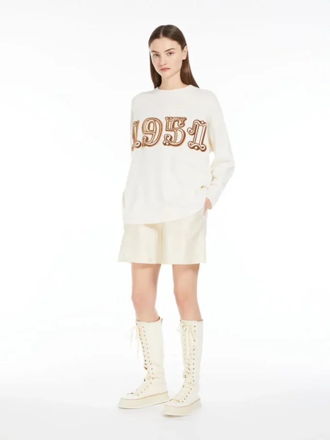Jersey de lana y cachemira, blanco Jersey de lana y cachemira, blanco