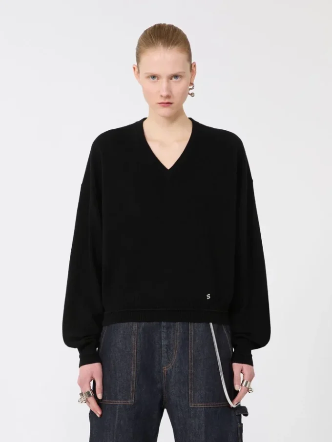 Jersey de lana y cachemira de corte holgado, negro Jersey de lana y cachemira de corte holgado, negro