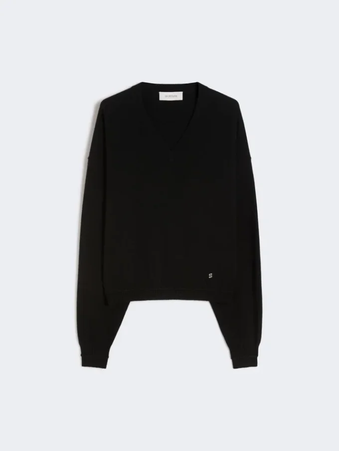 Jersey de lana y cachemira de corte holgado, negro Jersey de lana y cachemira de corte holgado, negro