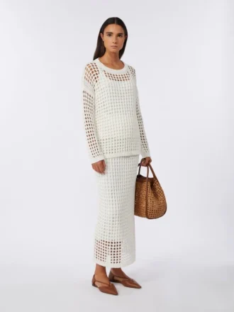 Falda de algodón de malla, blanco óptico