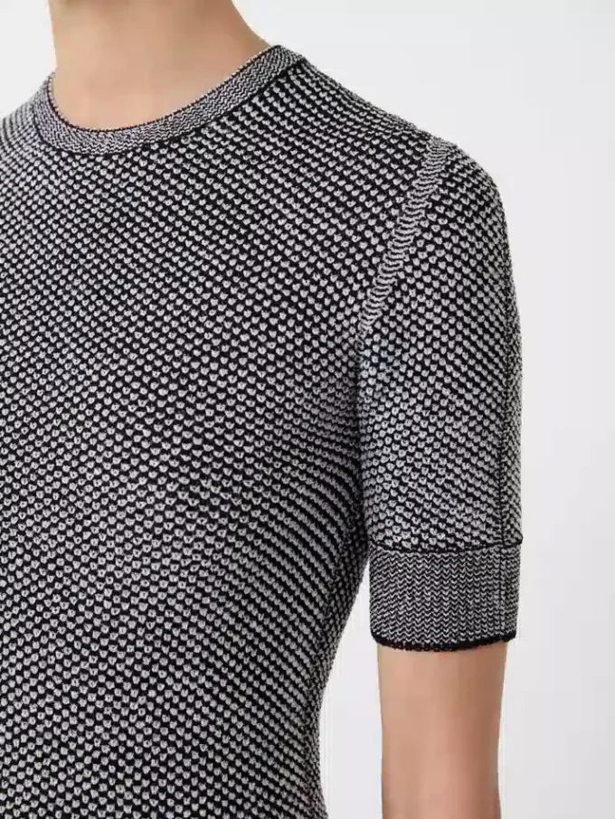 Jersey de malla de viscosa de manga corta, blanco y negro Jersey de malla de viscosa de manga corta, blanco y negro