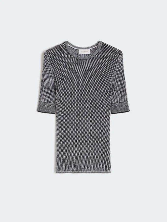 Jersey de malla de viscosa de manga corta, blanco y negro Jersey de malla de viscosa de manga corta, blanco y negro