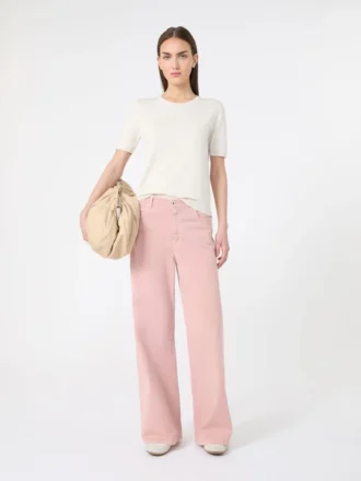 Pantalones anchos de sarga de algodón, rosa