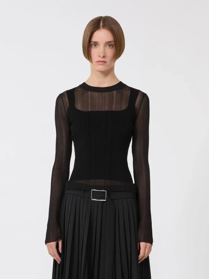 Jersey de viscosa con efecto trampantojo, negro Jersey de viscosa con efecto trampantojo, negro