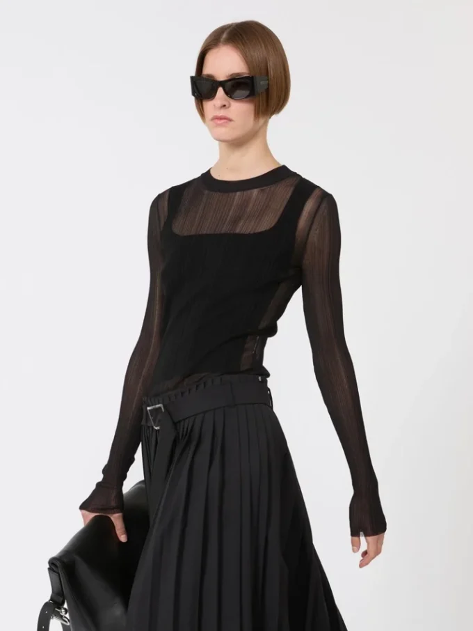 Jersey de viscosa con efecto trampantojo, negro Jersey de viscosa con efecto trampantojo, negro