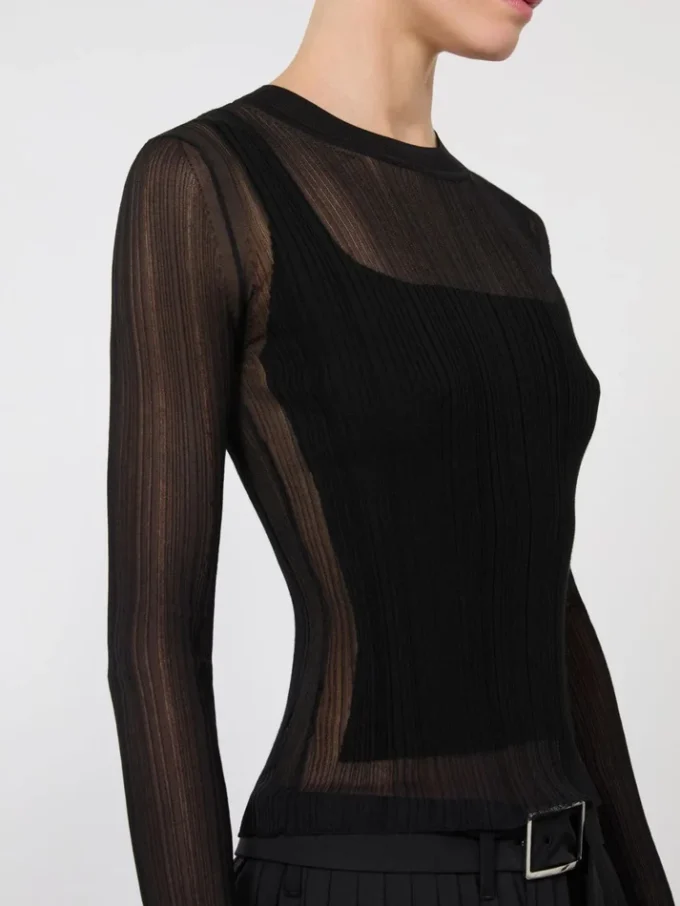 Jersey de viscosa con efecto trampantojo, negro Jersey de viscosa con efecto trampantojo, negro