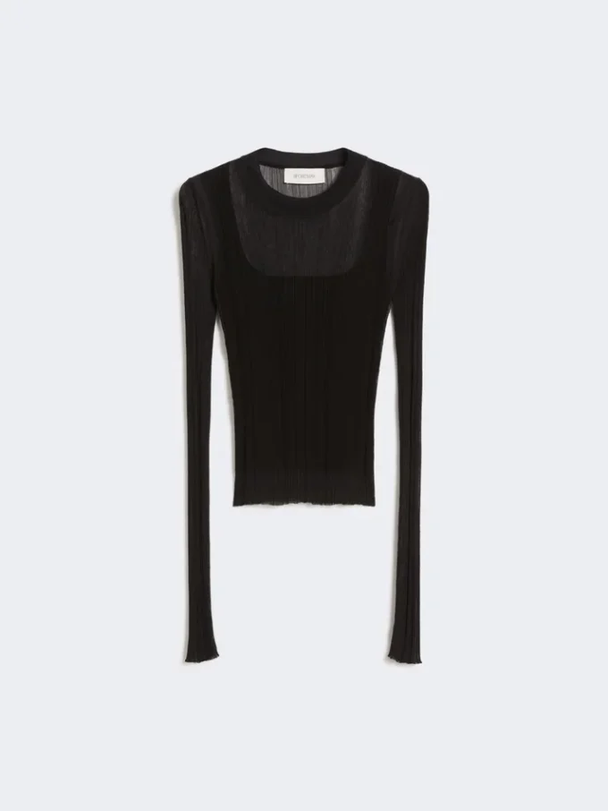 Jersey de viscosa con efecto trampantojo, negro Jersey de viscosa con efecto trampantojo, negro
