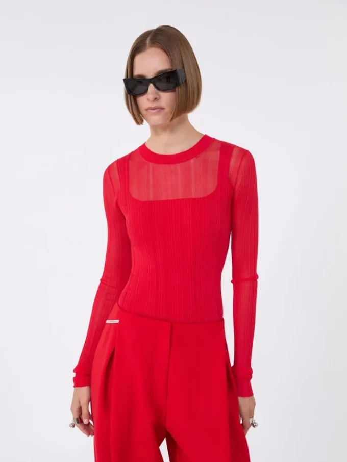 Jersey de viscosa con efecto trampantojo, rojo Jersey de viscosa con efecto trampantojo, rojo
