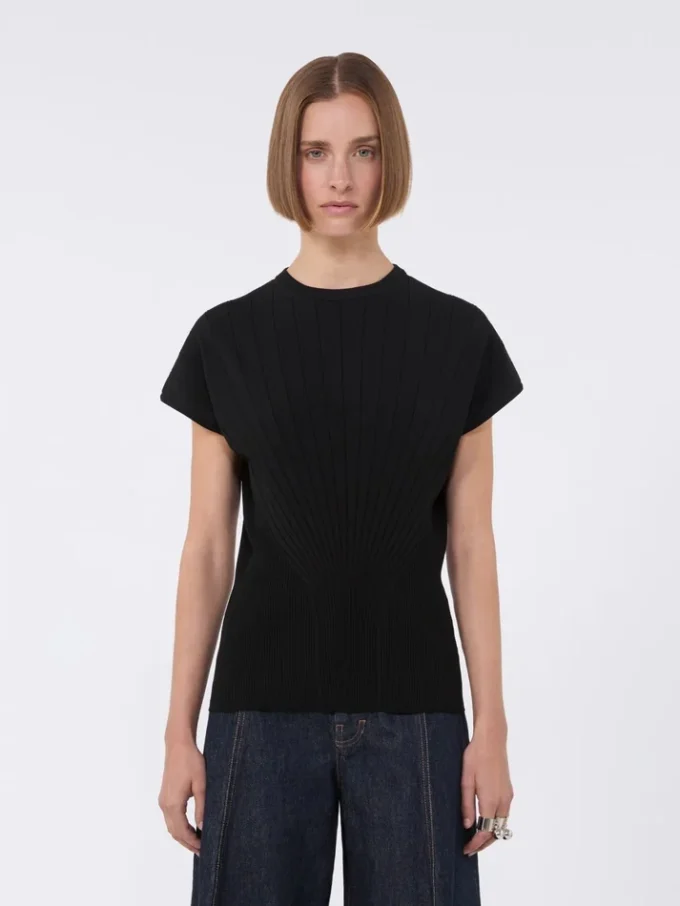Jersey de viscosa de punto elástico, negro