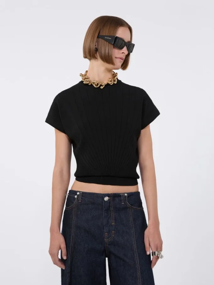 Jersey de viscosa de punto elástico, negro