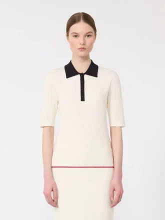 Jersey de viscosa elástica, blanco y azul