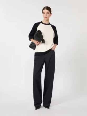 Jersey holgado de viscosa elástica, blanco y azul