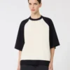 Jersey holgado de viscosa elástica, blanco y azul