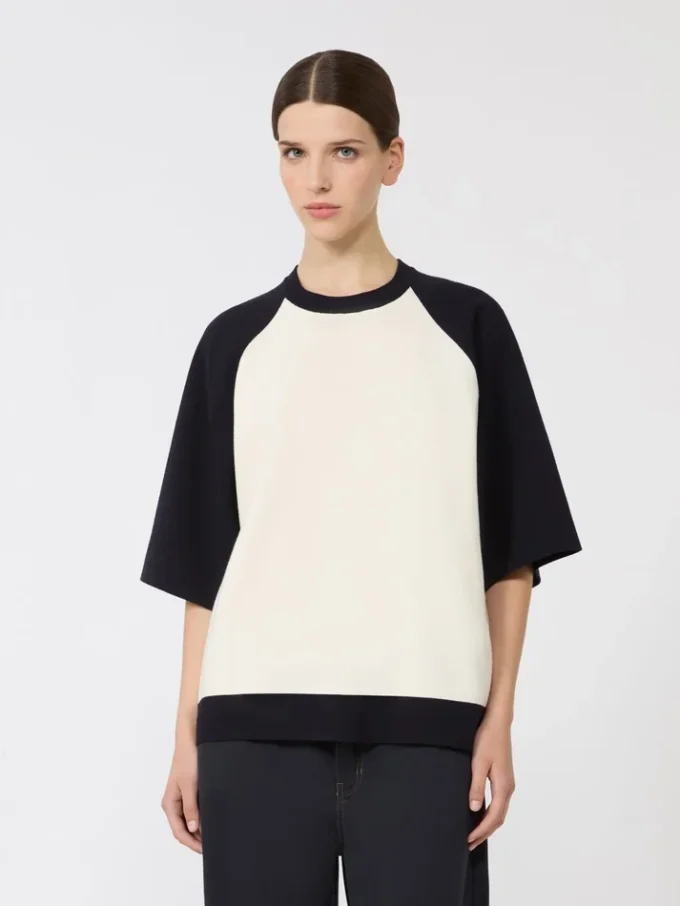 Jersey holgado de viscosa elástica, blanco y azul
